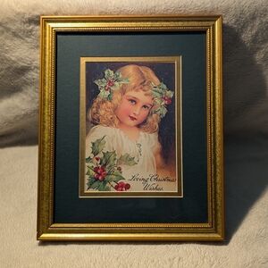 Vintag XMas Early 1900s  "Loving Christmas Wishes" Framed And Matted Post Card.